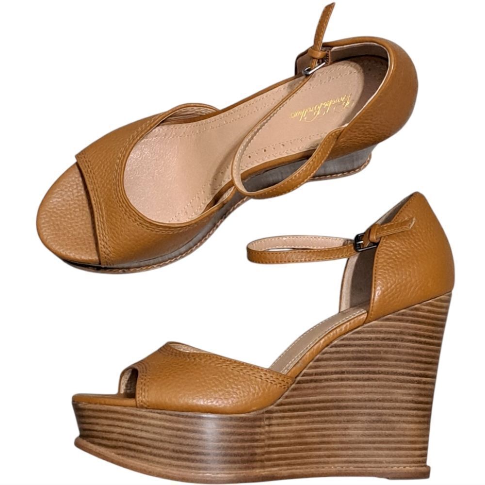 Brooks Brothers Tan Leather Wedge Sandals